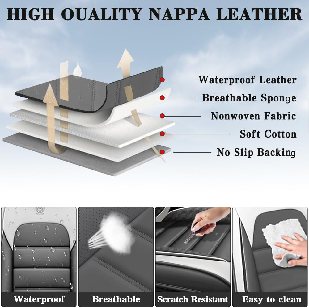 Car Seat Covers for Jeep Wrangler 1987-2024 Durable Leather Seat Cover Waterproof Anti-Slip Seat Covers All Weather Car Seat Automotive Seat Protector(2 Seats,White&Gray-Standard)