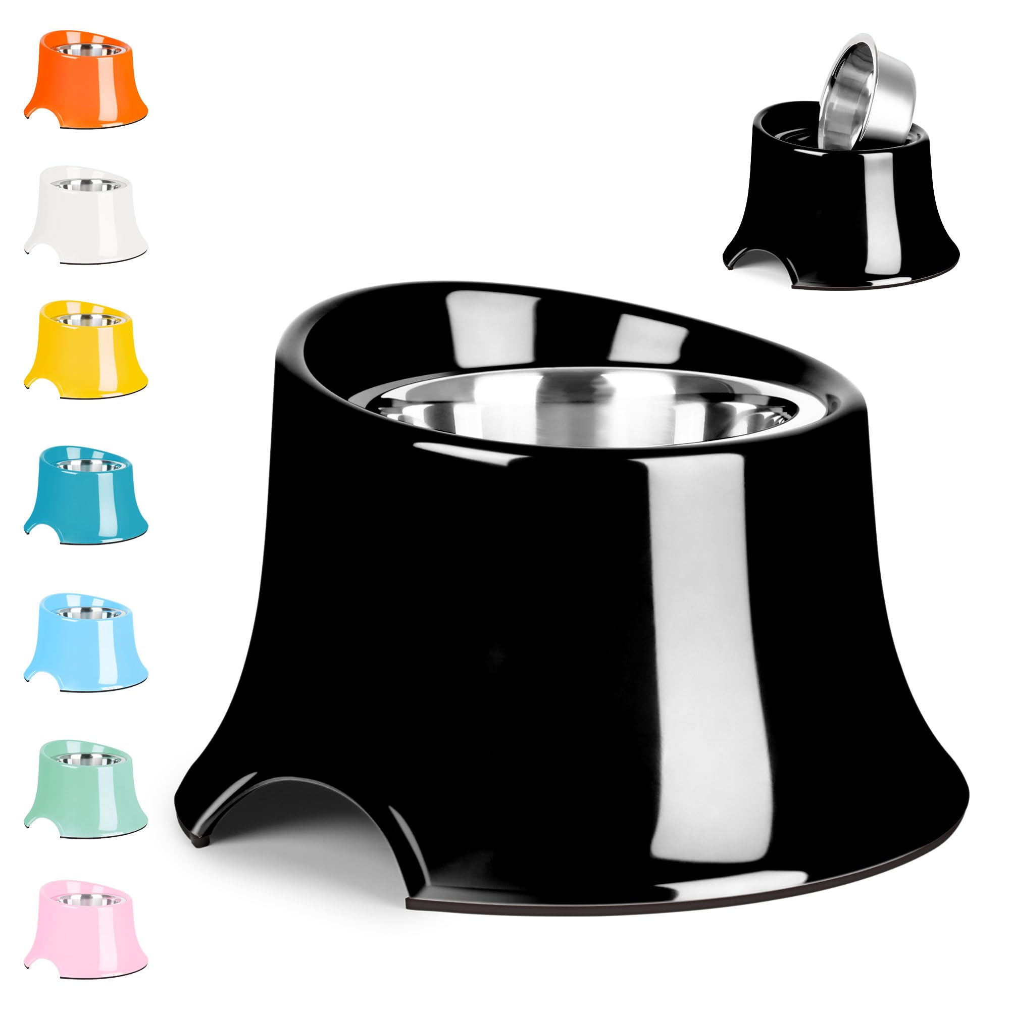 Petvillage Tilted Elevated Dog Bowls Non-Slip & Non-Spill Pet Feeder with Elevated Detachable Melamine Stand, High Capacity Tilted Dog Bowl for Medium Small Size Dogs M/2 Cup Black