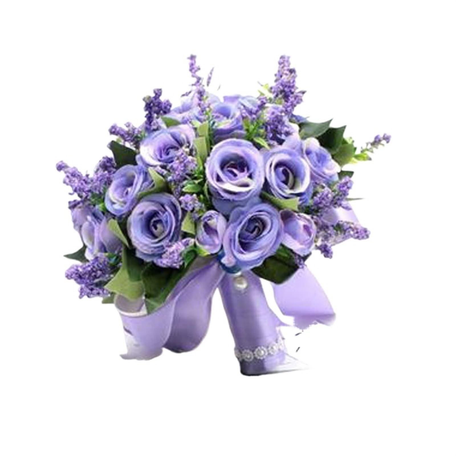 NDLHXKFRP Wedding bouquets for brides and bridesmaids, Artificial Rose Wedding Bouquet with Silk Ribbon, Multicolor for Bridesmaid Bridal Party(Purple)