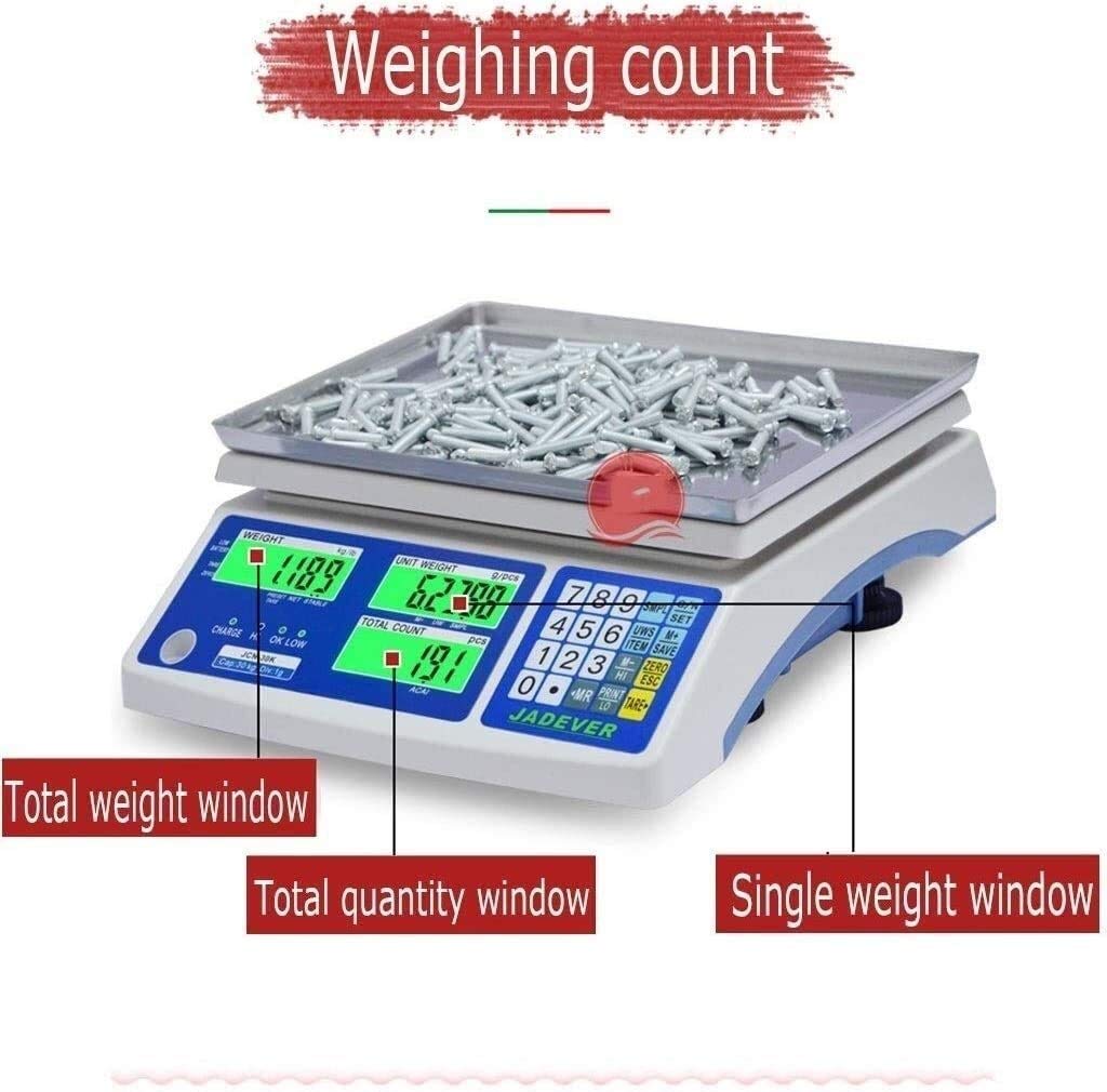 Báscula digital de cocina, báscula electrónica de alta precisión, conteo de peso inteligente, plataforma digital industrial de acero inoxidable con función LCD de tara cero (color: blanco, tamaño: 33.