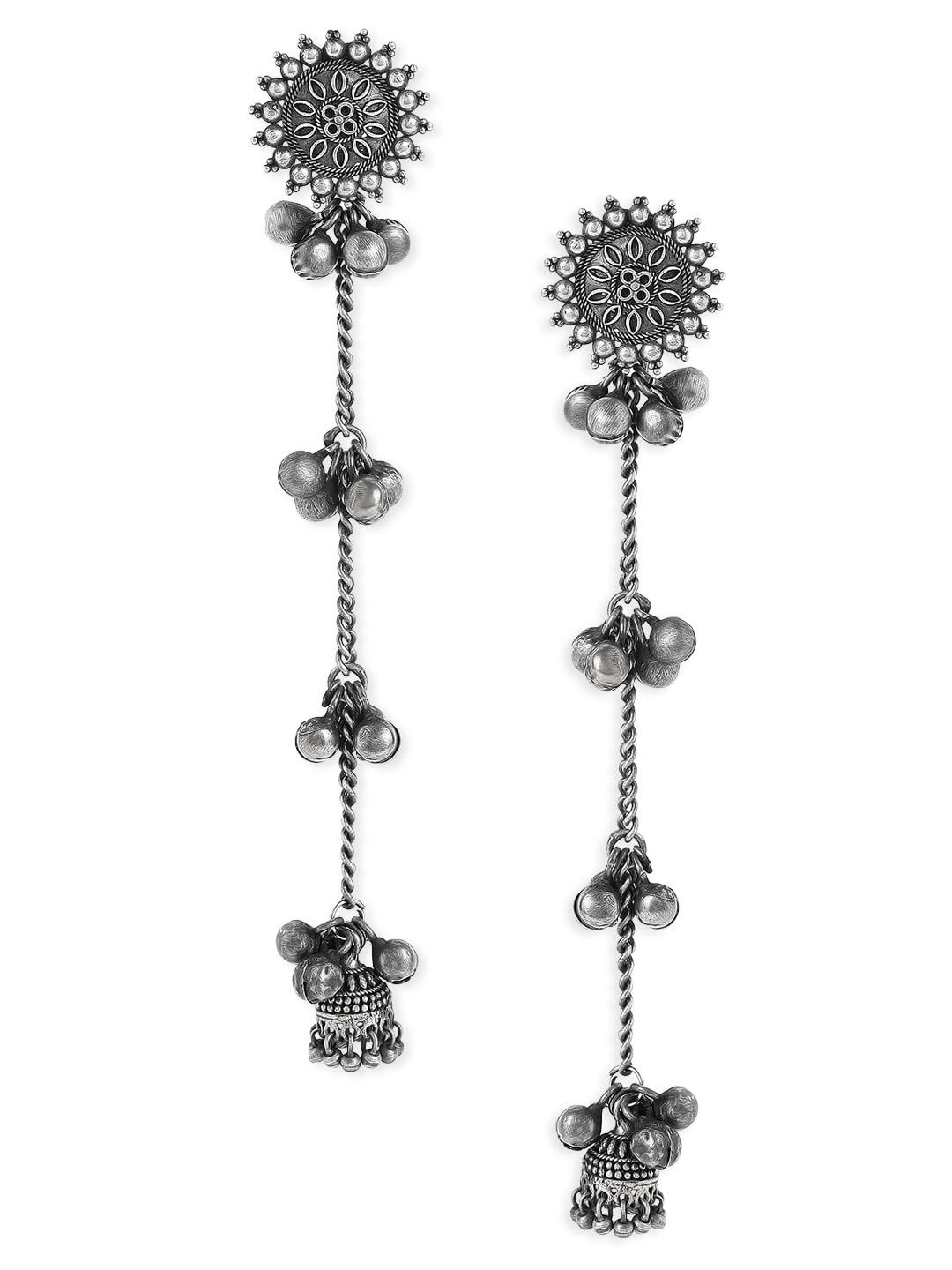 Rubans Oxidised Collection Silver Plated Flower Detailing & Ghungroo Beaded Contemporary Shoulder Duster Drop Earrings for Women & Girls, Ideal for Festive & Special Occasions (B0D6GN5Z6M) Amazon Price History, Amazon Price Tracker