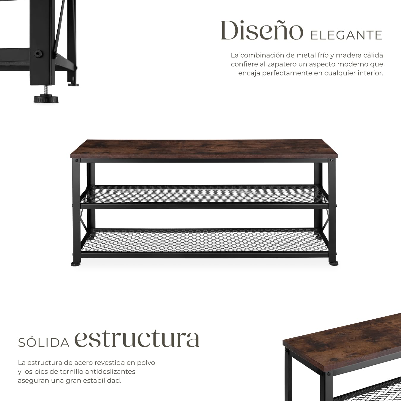 TecTake® Zapatero Madera, Zapatero Entrada Recibidor, Estanteria, Organizador Zapatos,Recibidores de Entrada, Mueble Recibidor, Muebles - 101 x 30,5 x 45,5 cm Madera Industrial Oscura, Rústica