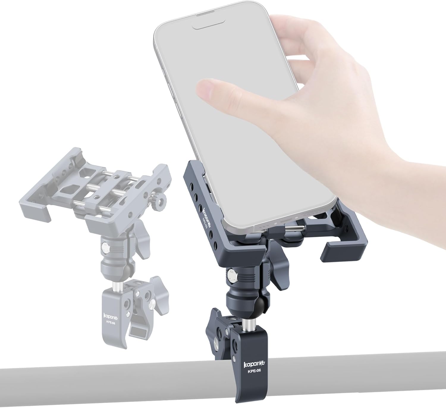 Shock-Absorbing Phone Holder Kit, Install 12–50mm Diameter Round Bars and the Square's is 12–57mm, 25mm Ball, Aluminum, Clamp Base (KPS-13)