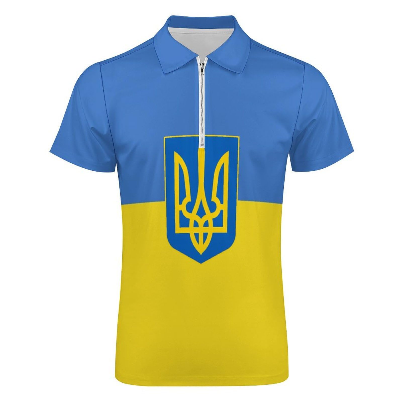 Polo drapeau ukrainien homme bleu à col zippé en maille légère - 8