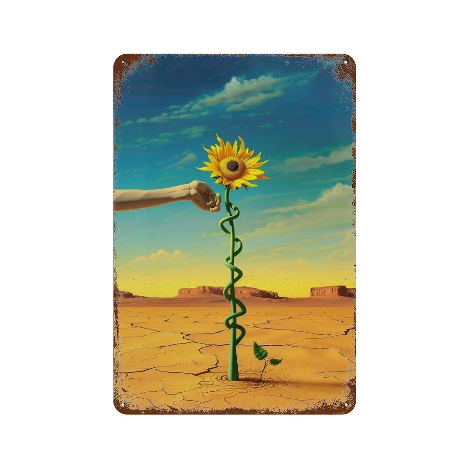 Wujhgrsg Style Surreal Spiral Stem Sunflower Wasteland 01 Wall Art Retro Iron Vintage Metal Tin Sign Poster Modern Decor For Home Cofffee Club Bar Shop 30X20cm
