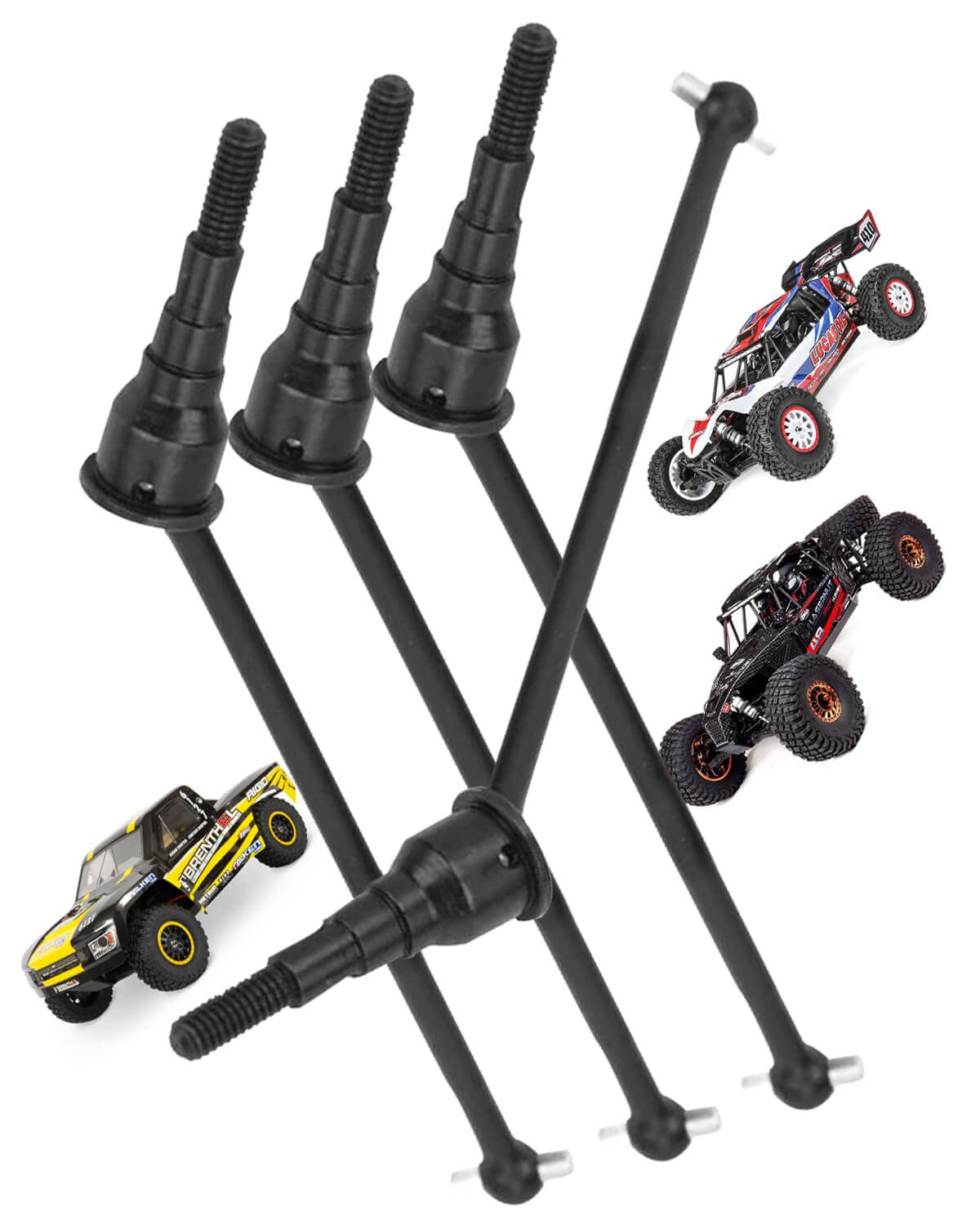 RCMYou Drive Shaft Axles Upgrades for 1/10 Losi Lasernut U4 4WD,Tenacity TT Pro 4WD SCT,Tenacity DB Pro 4WD,4pcs Front Rear Driveshaft CVD Axles #45 Steel Hop Ups Set,Replace #LOS232032,Black