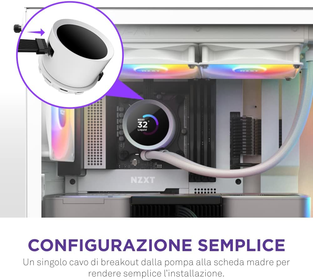 Kraken 240 RGB - RL-KR240-W1-240mm AIO CPU Liquid Cooler - Customizable 1.54" Square LCD Display for Images - Sistema di raffreddamento - Immagine 5