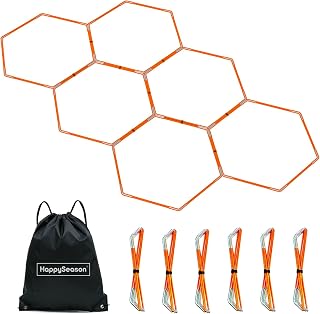 Happyseason Folding Hex Agility Rings, Portable Speed Rings, Training Rings, 6-Pack Set with Carrying Bag, 24-inch Diameter, Pre-Assembled Lightweight Fibreglass Frame, Orange