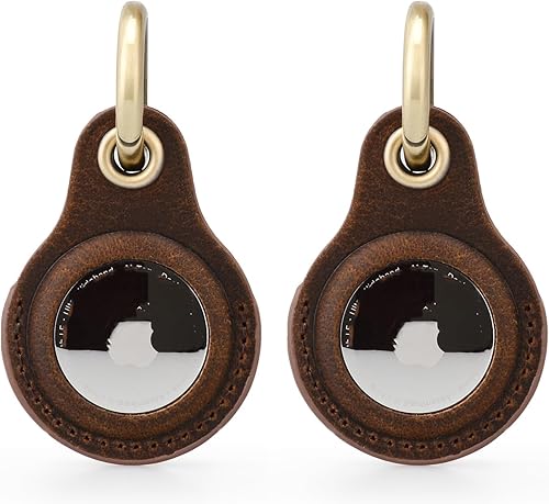 Paquete de 2 fundas de cuero genuino Tusks Land para AirTag, compatible con Apple AirTag, estuche anti-pérdida para perros, gatos, mascotas, llaves,