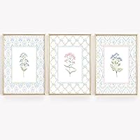 Lhoiplme Pastel Wildflower Canvas Wall Art Set of 3 - Pink Blue Floral Prints for Baby Girl Nursery Bedroom Decor 8x10 Unframed