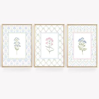 Lhoiplme Pastel Wildflower Canvas Wall Art Set of 3 - Pink Blue Floral Prints for Baby Girl Nursery Bedroom Decor 8x10 Unframed