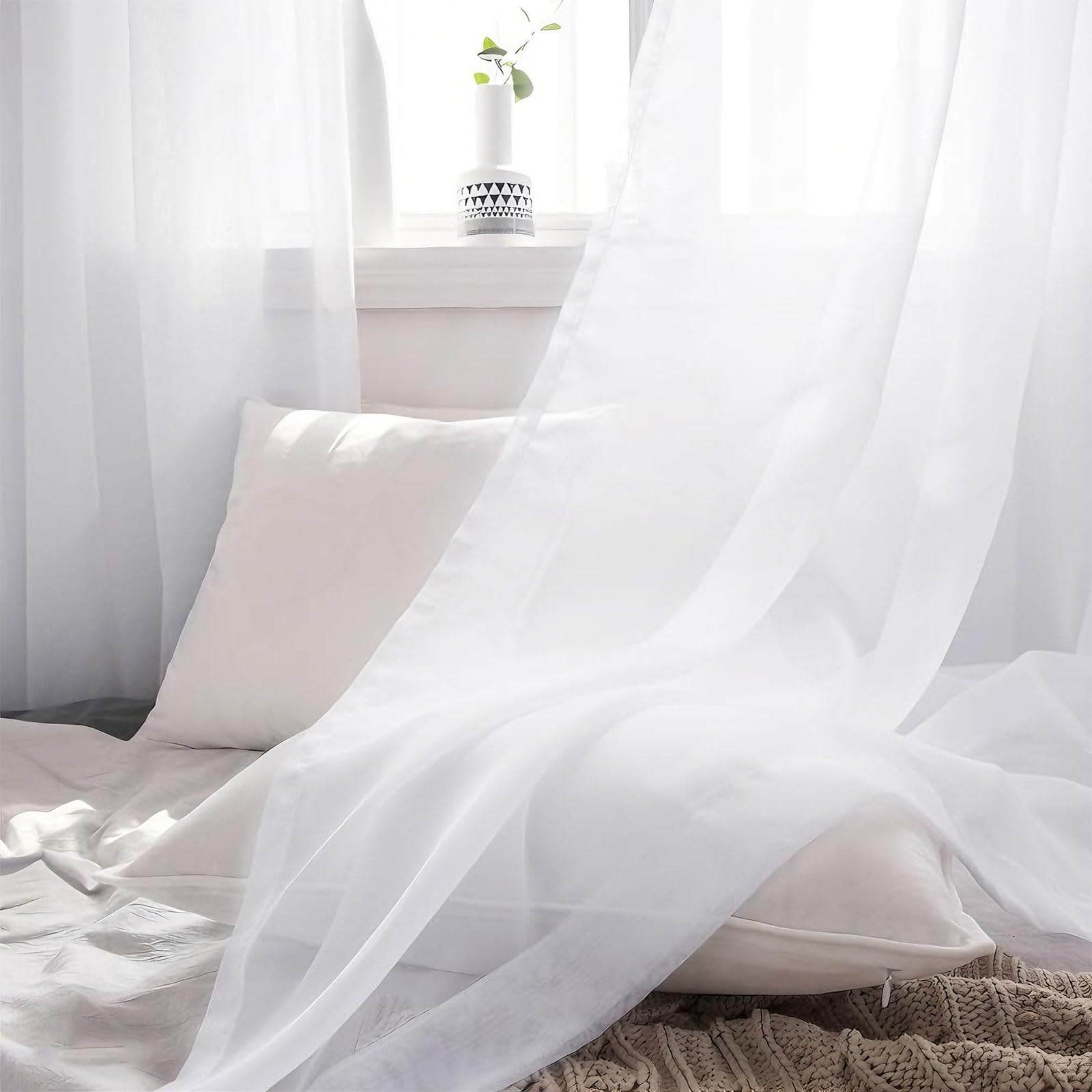 GUOJUN Gardinen Vorhänge mit Ösen 115 x 295 cm mit Ösen, Modern Und Langlebig Verdunklungsvorhänge, Gardine Transparent für Schlafzimmer Wohnzimmer, Weiß