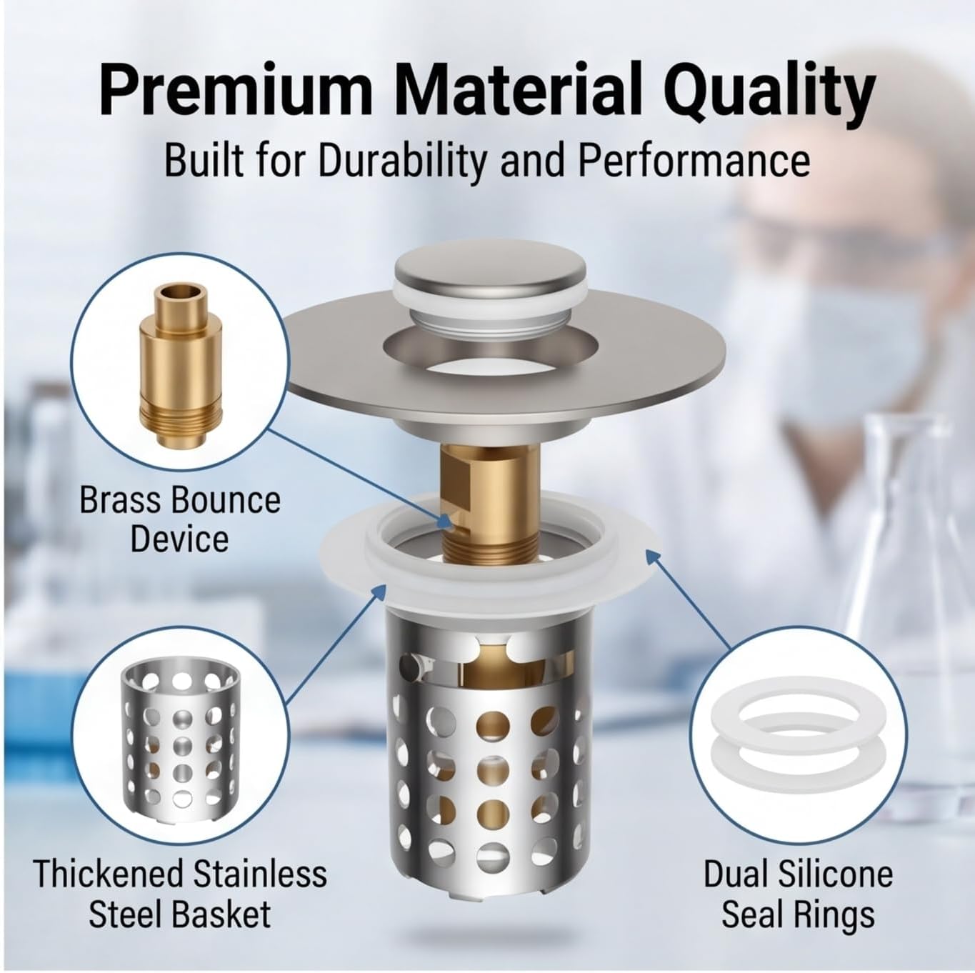 Fast Bathroom Sink Drain Strainer Steel 304 Stainless & Brass Core Shower Drain Hair Catcher High Spring Kitchen Sink Stopper, Proof Drain Filter for 1.1-1.5 Drain 2 pcs（a2）
