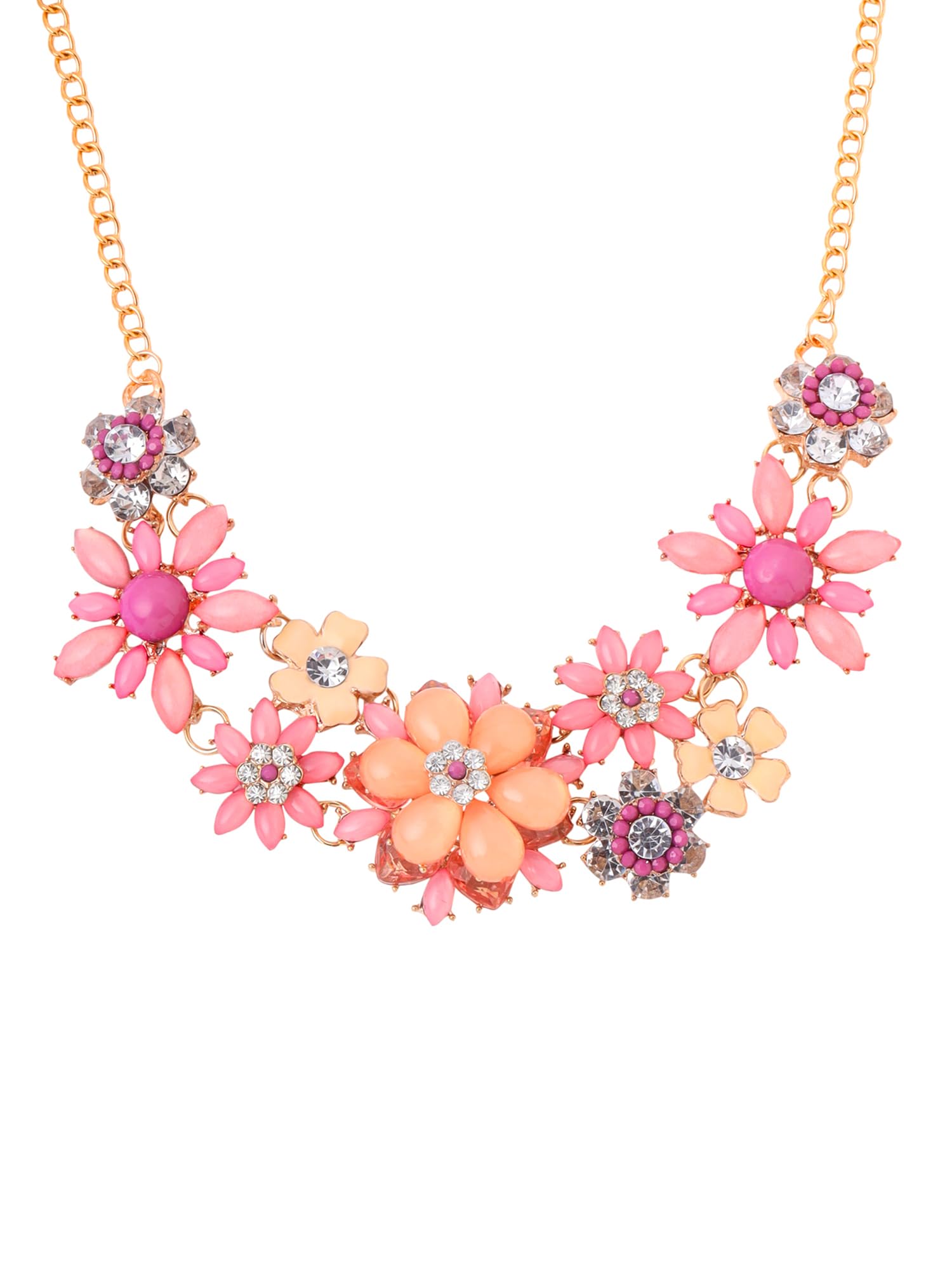 Necklace For Women Gold Toned Pink color Floral Designed Crystal Necklace For Women and Girls