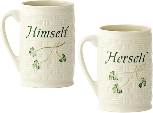 Belleek Juego de tazas de porcelana, tamaño mediano, color blanco