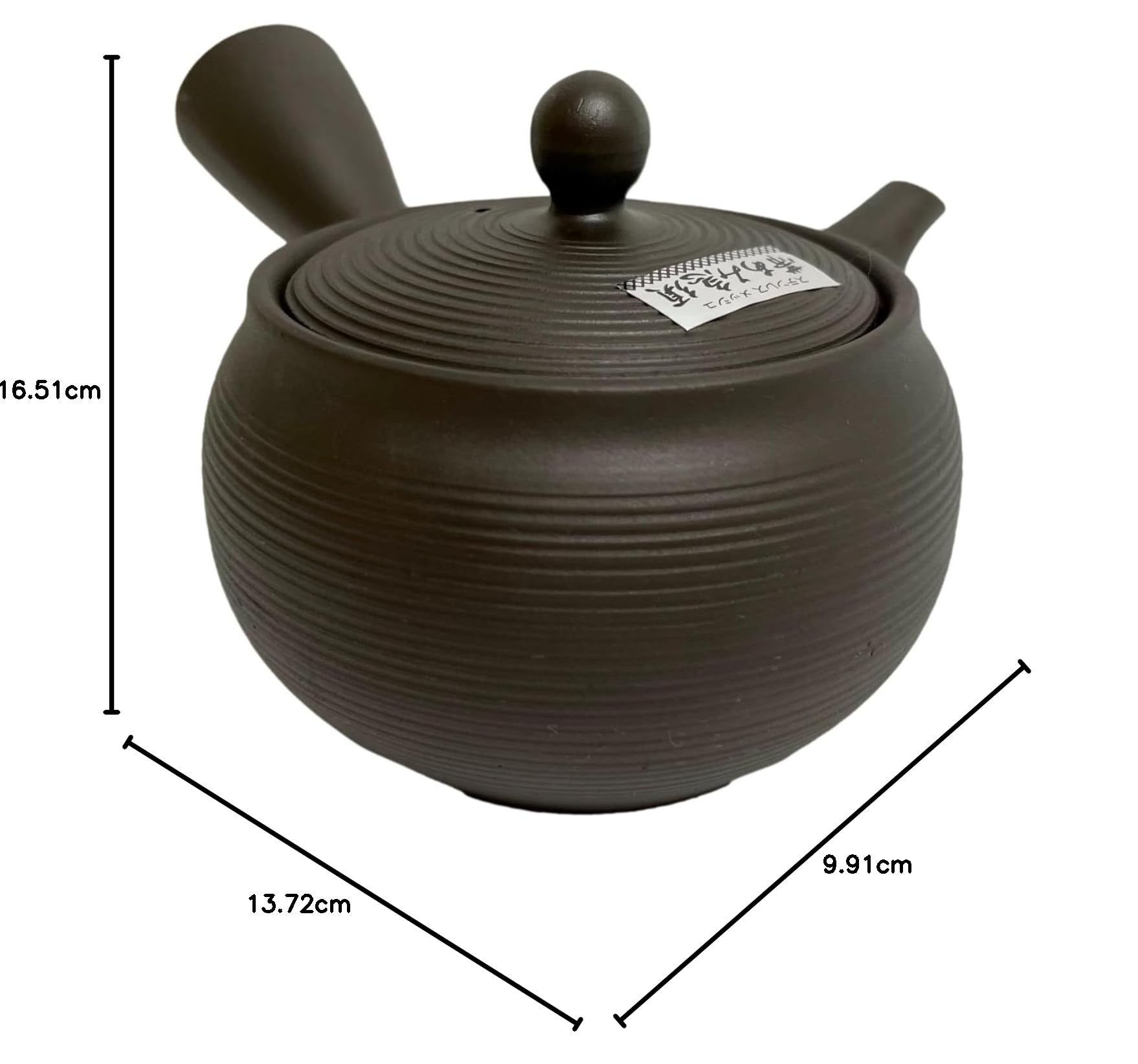 Japanische Kyusu Tokoname Ton-Teekanne, 300 ml, gestreiftes Muster, brauner Fuss aus Japan