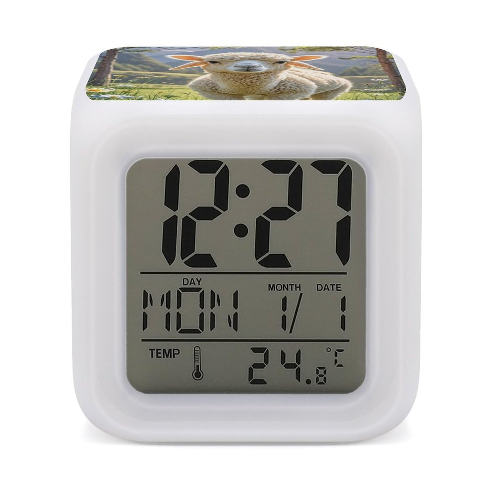 FekiLoot Lamb Alarm Clock for Heavy Sleepers Small Digital Alarm Clock with Date Temperature Wake Up Digital Clocks with 7 Colors Changing Desk Clocks for Bedroom Bedside Nightstand