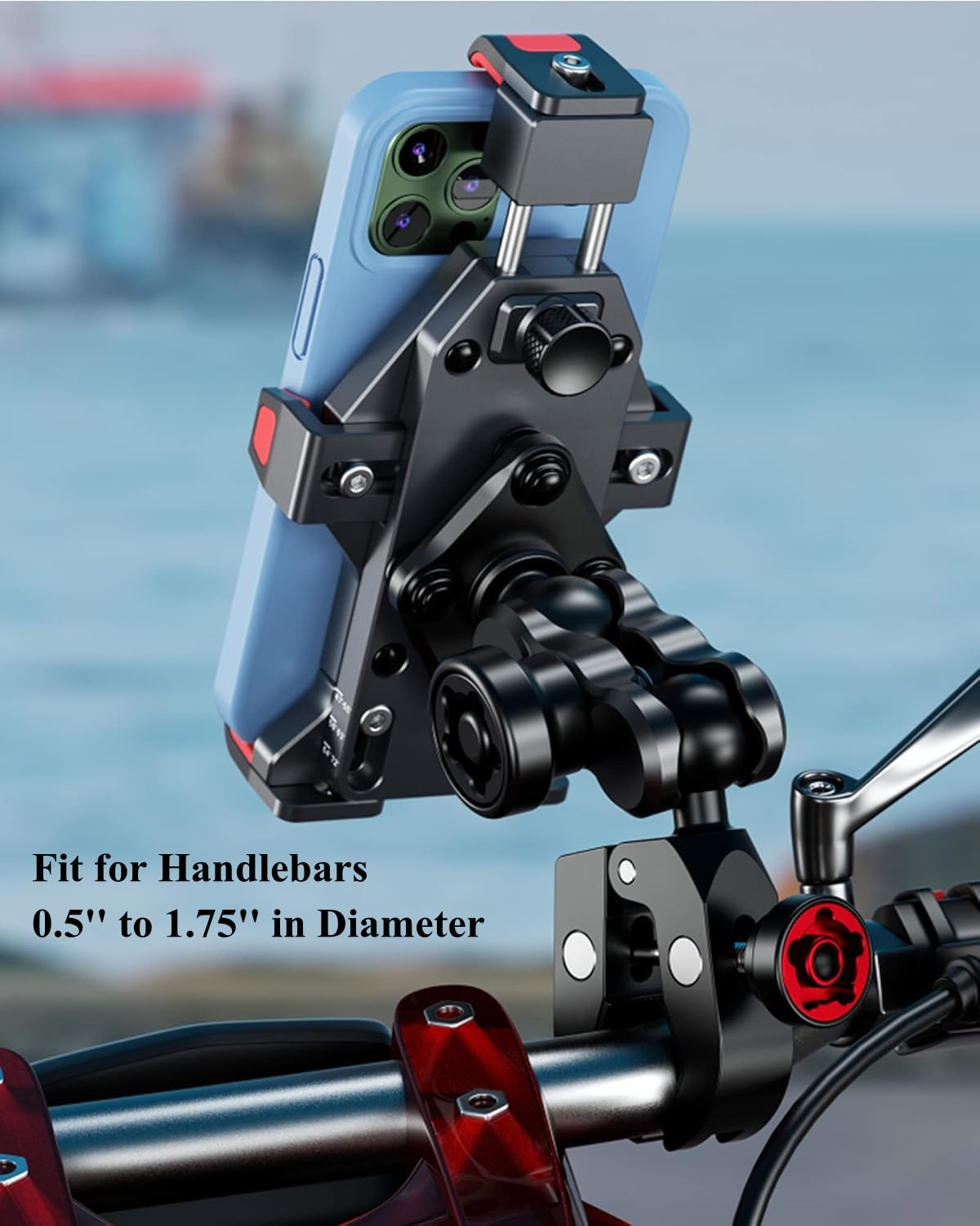 BRCOVAN Lega Alluminio Supporto Telefono Motociclo con Smorzatore Vibrazioni, Metallo Manubrio Porta Telefono per ATV UTV Bici Moto Scooter per 4.7''-7.2'' Smartphone, Nero