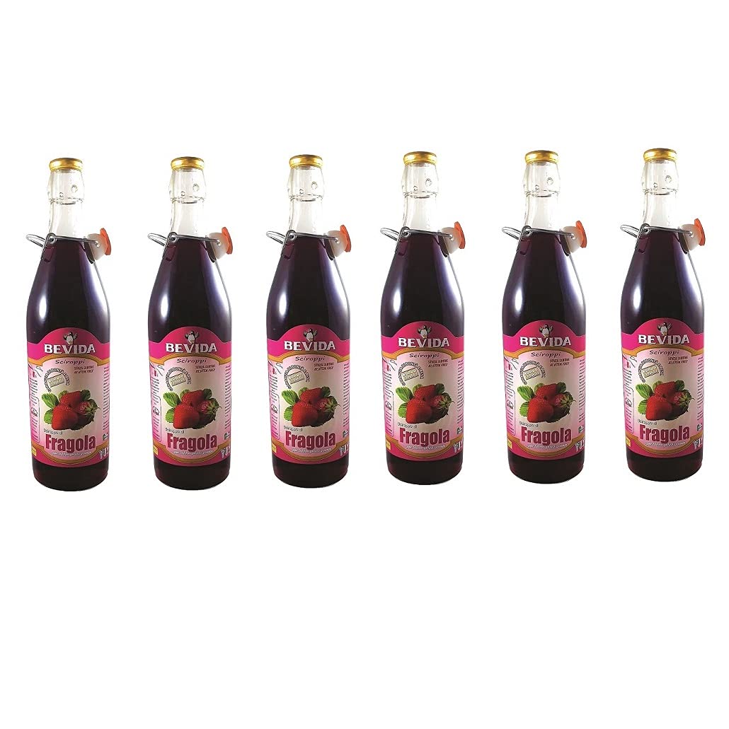 6x Bevida Sciroppo di Fragola Erdbeersirup Sirup Glasflasche 1Lt Ideal für Getränke, Eis und Matsch