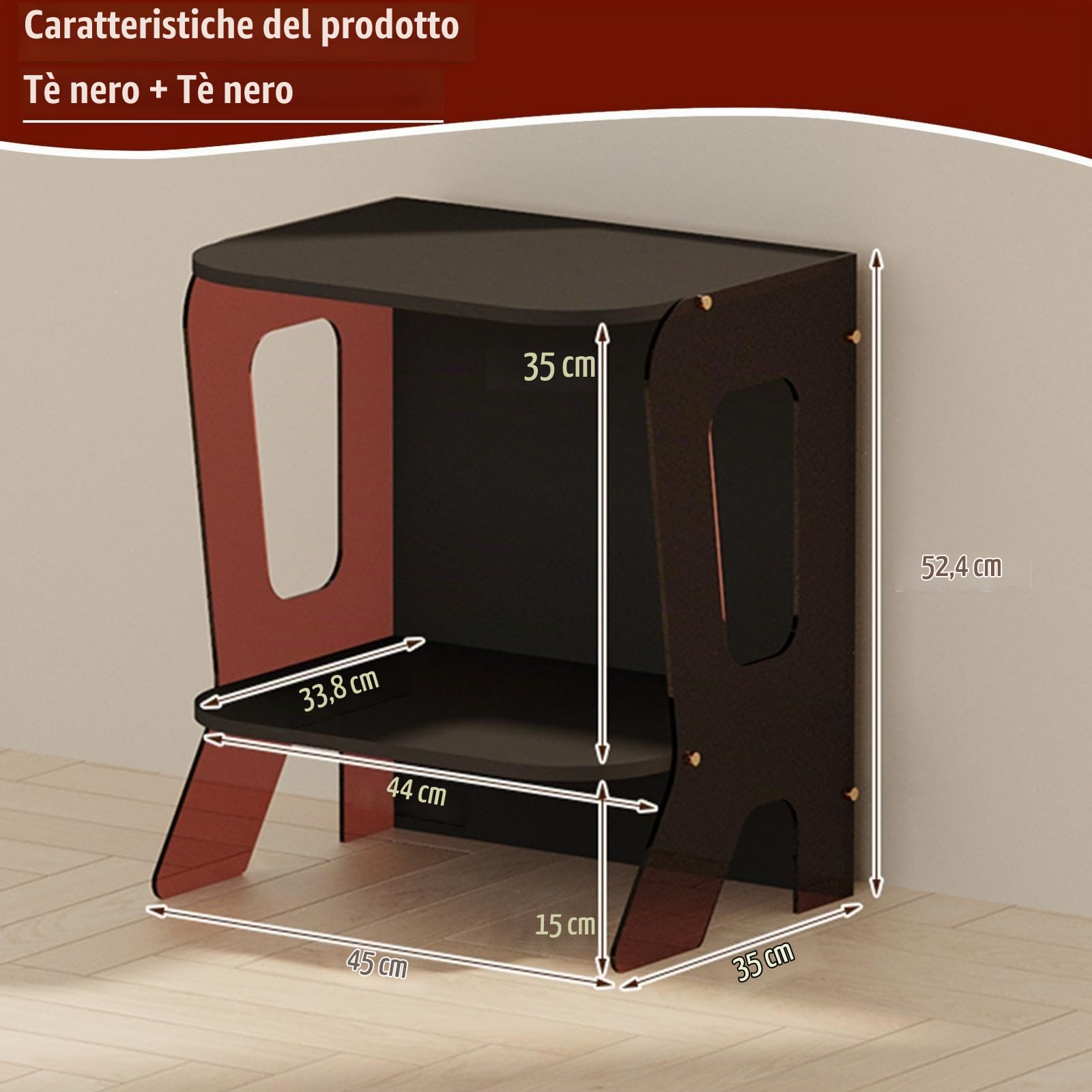 Mobile per Giradischi Porta Vinili Tavolino per Giradischi Capacità 40 Dischi, Mobile Audio Design Multifunzione per Soggiorno, Camera da Letto, Ufficio(Black+Red Tea)