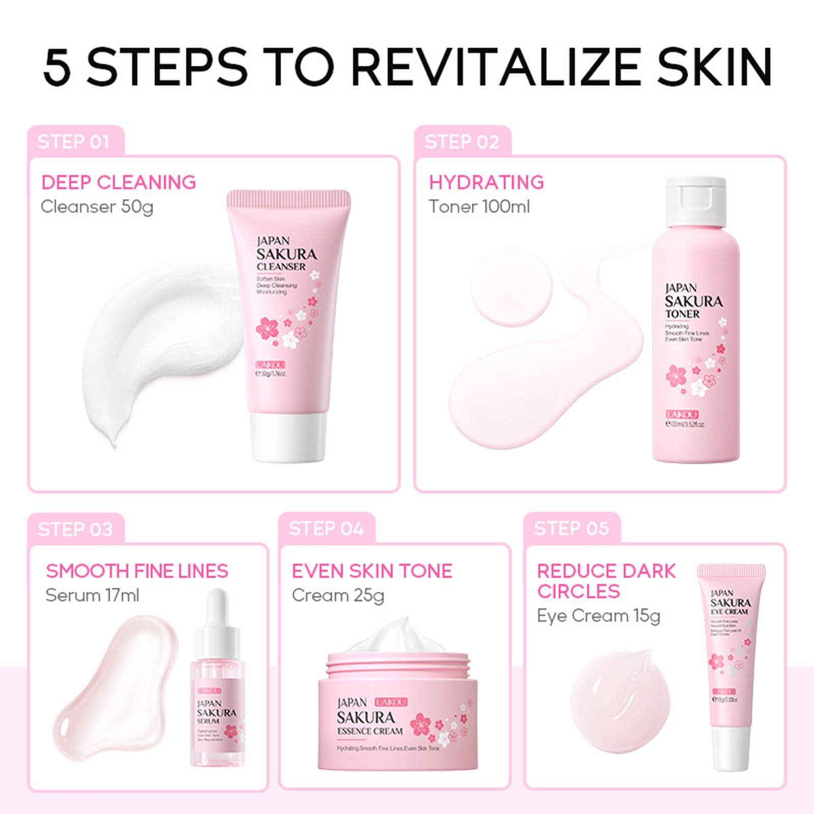 Skin Care Sets & Kits, Cherry Blossom Skin Care for Teenage Girls Skincare Gift Set including Cleanser, Toner, Serum - Image 2