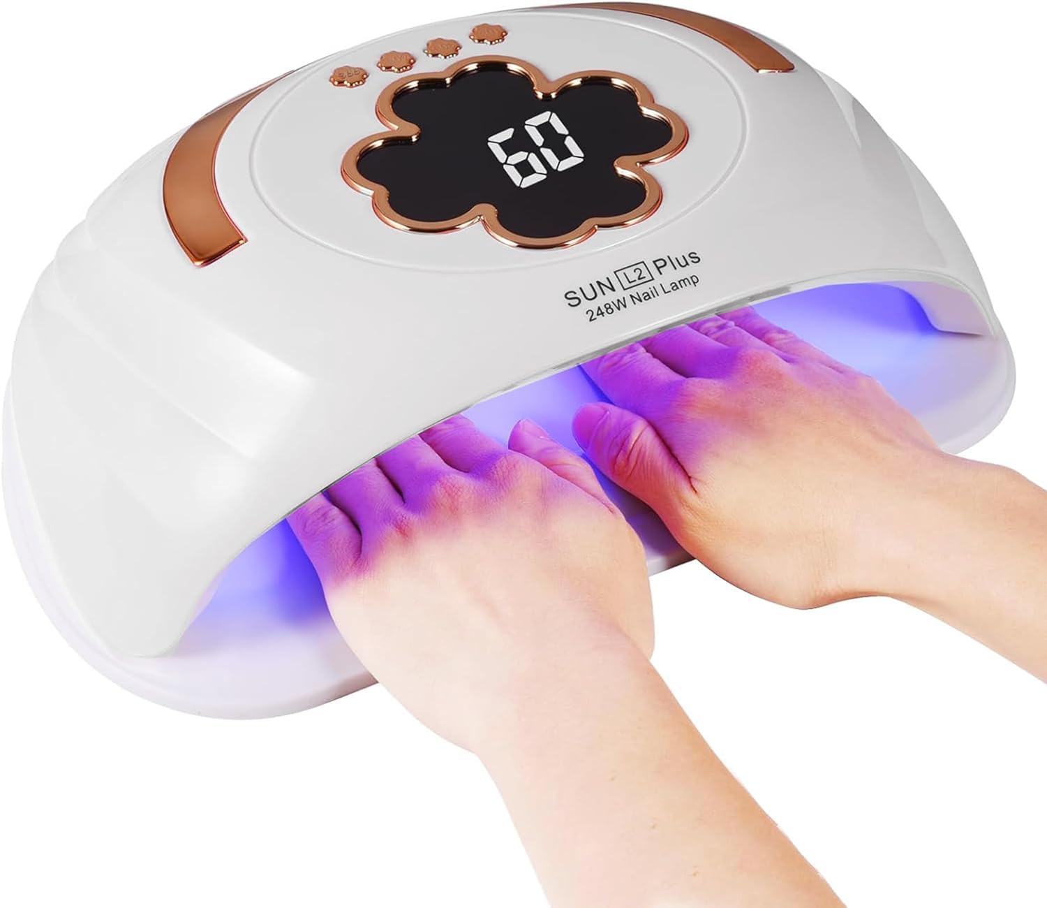 Lámpara de uñas UV LED para manos dobles, secador de uñas profesional de luz UV, lámparas LED UV para uñas de gel, lámpara de esmalte de uñas de gel de curado para uñas de manos y pies con 4 (1)