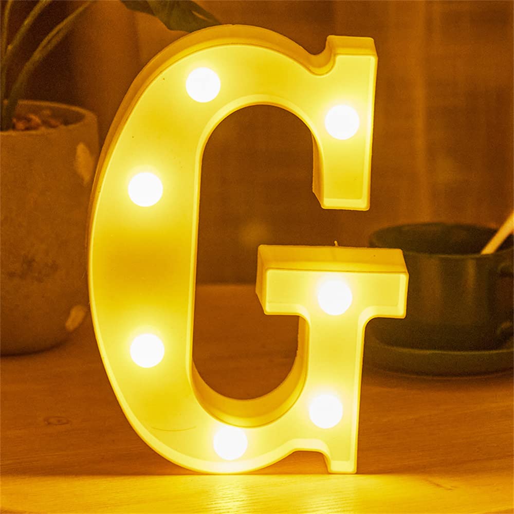 LED Alphabet And Numbers Light Sign Decorations, Lamp for Home Birthday Party Event, Night Lights, Battery Powered Letters And Numbers With Four Hour Timer (G)