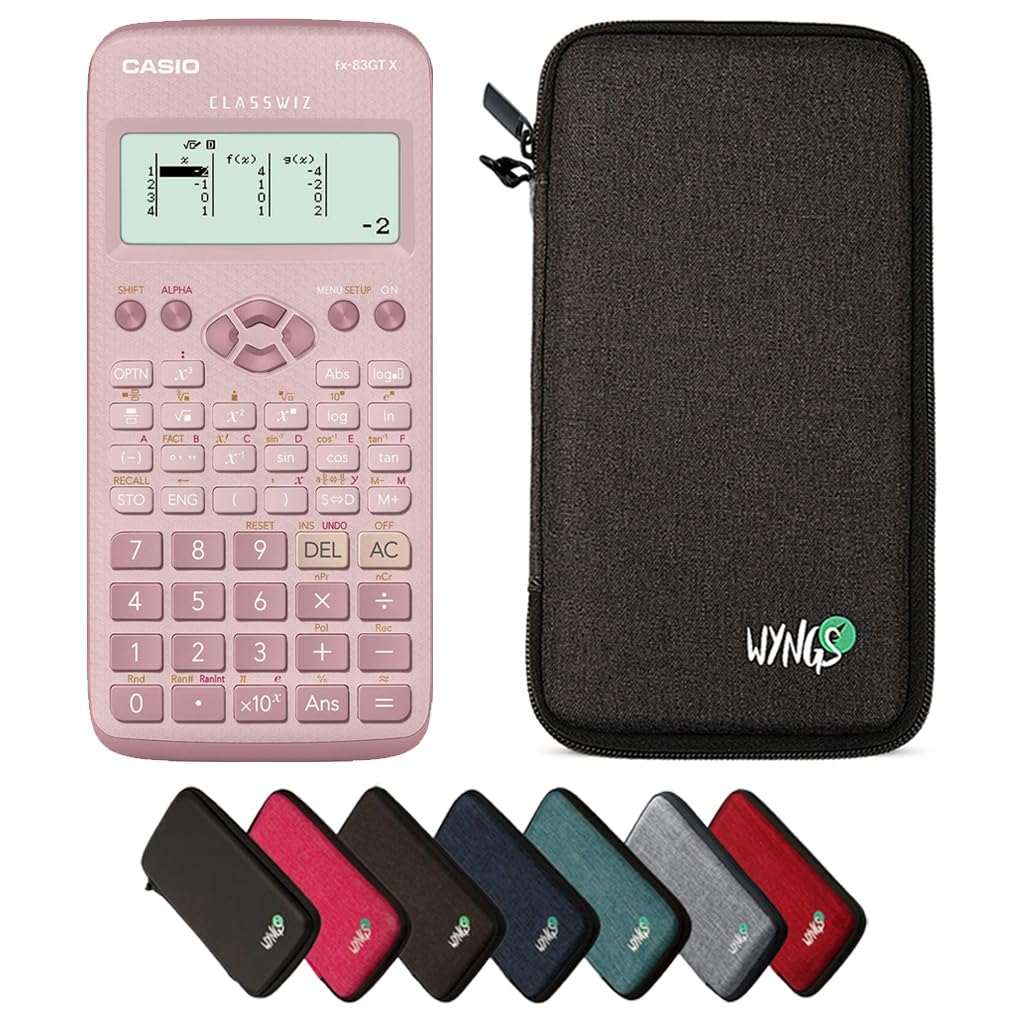 Casio fx-83GT X Rosa con Funda Protectora WYNGS Gris Oscuro - Calculadora Científica - Paquete Básico (Inglés)