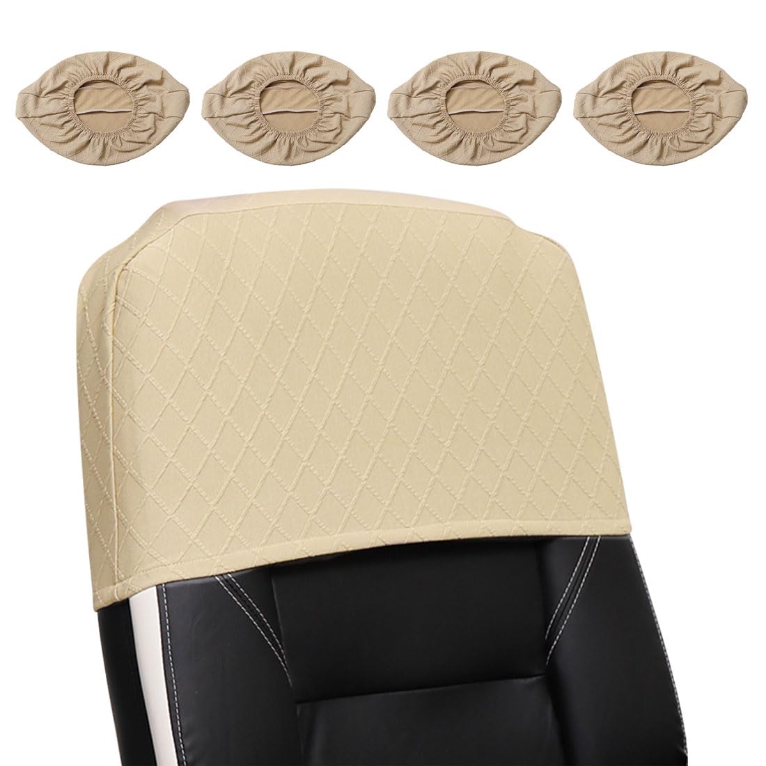 Xiao Ren Light Coffee Stretch Headrest Cover Jacquard Headrest Slipcover For Office Chairs, Non Slip Head Rest Furniture Protector For High Back Computer Chairs, 4Pcs,