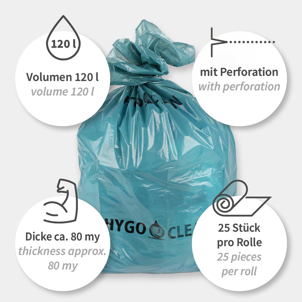 100 Stück, Müllsäcke, FRANZ MENSCH, 120 l, blau, LDPE, Premium, Rolle | 80my, 110 x 70 cm, Müllbeutel, Mülltüten, Abfallsack, Premium Tüte, trash bags, Mülltonnen, Gewerbe, Reinigung