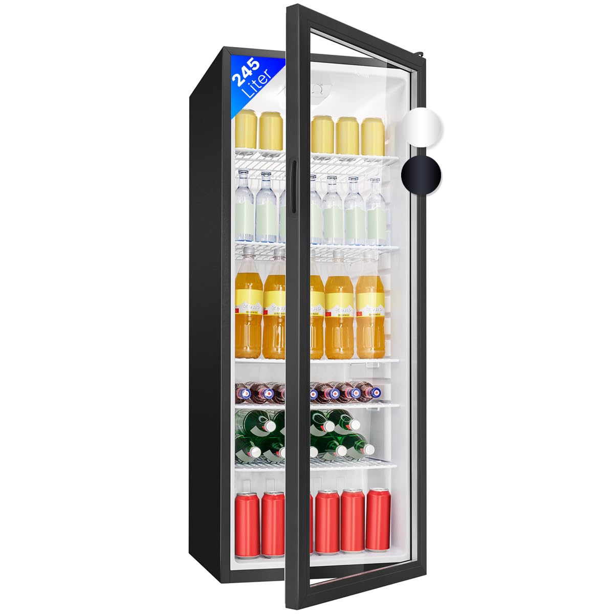 Bomann® KSG 7289 Drinks Fridge with Glass Door, Fridge with 245/244 L Net Capacity and 5 Grid Shelves, Bottle Fridge with Automatic Defrosting and Continuous Temperature Control, Black