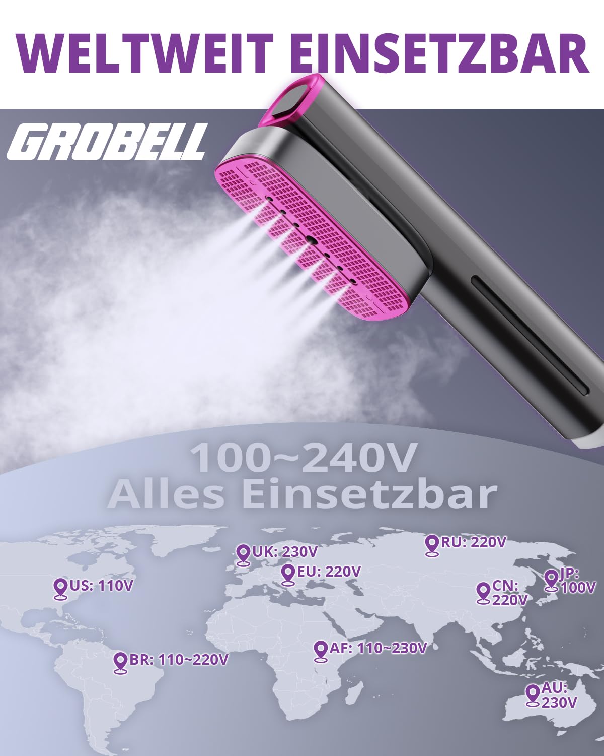 Reise Dampfglätter für Kleidung, 100–220 V Dualspannung Steamer, tragbarer 2-in-1 Handsteamer & Reisebügeleisen, 20s Schnellaufheizung, 4 Dampfmodi mit LED-Display, für weltweite Reisen 560g