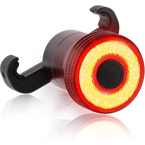 Smart Bike Tail Light, Brake Sensing, Auto On/Off, Super Bright 22 LEDs Rear Bike Light, 5 Lighting Modes, USB C Rechargeable Bicycle Taillight, IP65 Waterproof, Saddle and Seatpost Mount