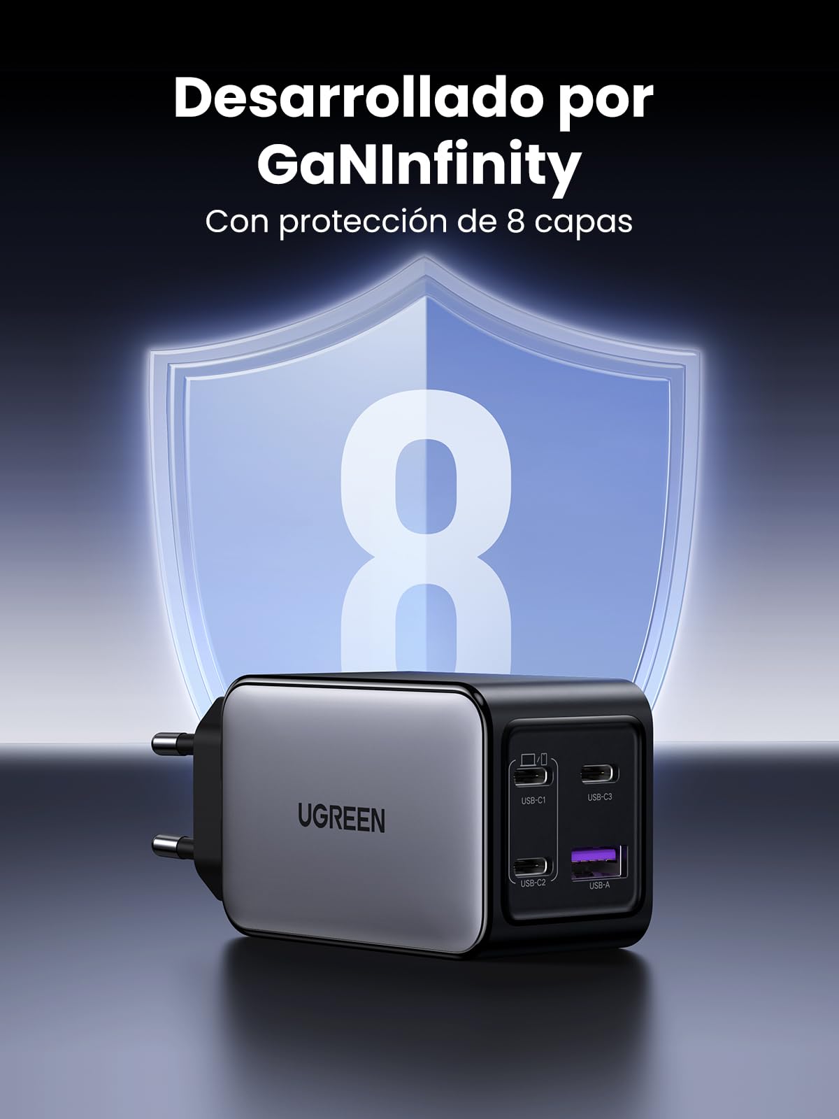UGREEN Nexode 65W Cargador 3 USB C y 1 A Adaptador de Corriente GaNInfinity | PD 3.0 PPS 25W Compatible con iPhone 17 Pro Max Air 16 15 14 13 Galaxy S26 25 24 Pixel 10 Pro iPad MacBook M5 M4 Steam Deck