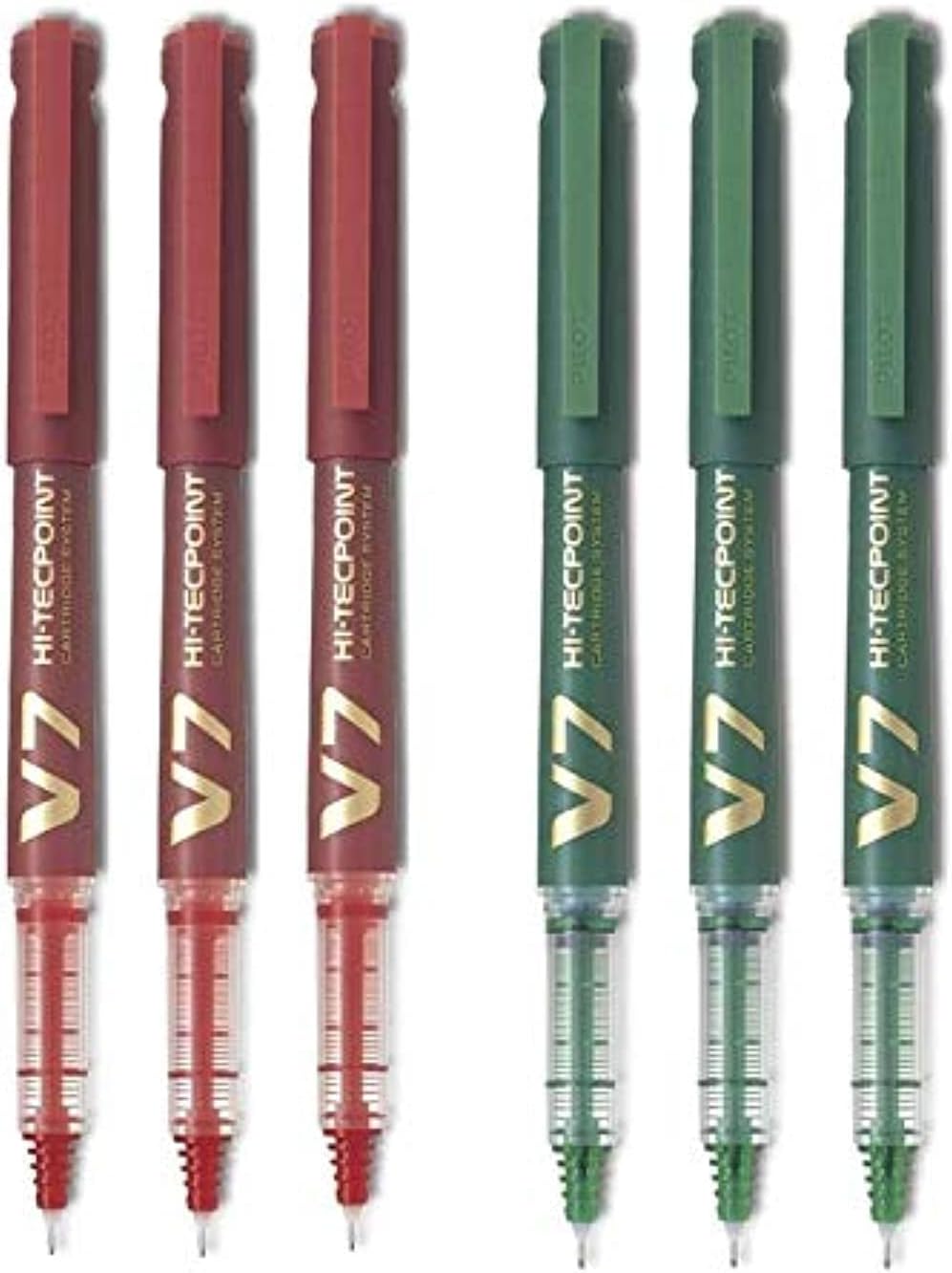 pilot v7 Hi-Tecpoint Cartridge System Rollerball Pen Medium Point - (Red 3 & Green 3)