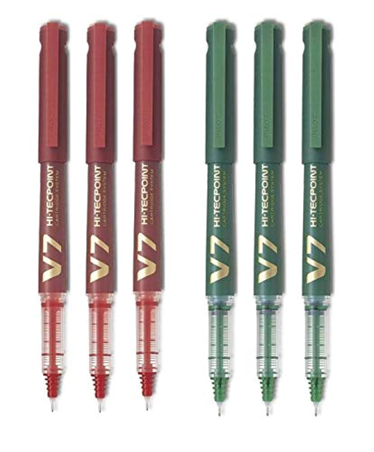 v7 Hi-Tecpoint Cartridge System Rollerball Pen Medium Point - (Red 3 & Green 3)