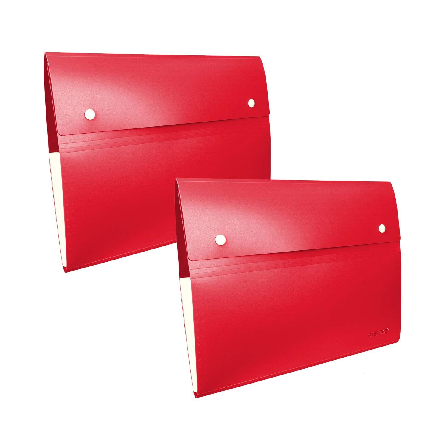 Oxbridge Expanding A4 File Folder 8 Pocket Plastic Accordion File Organiser - Red, Set of 2 - Suitable for Home, School or Office Use.