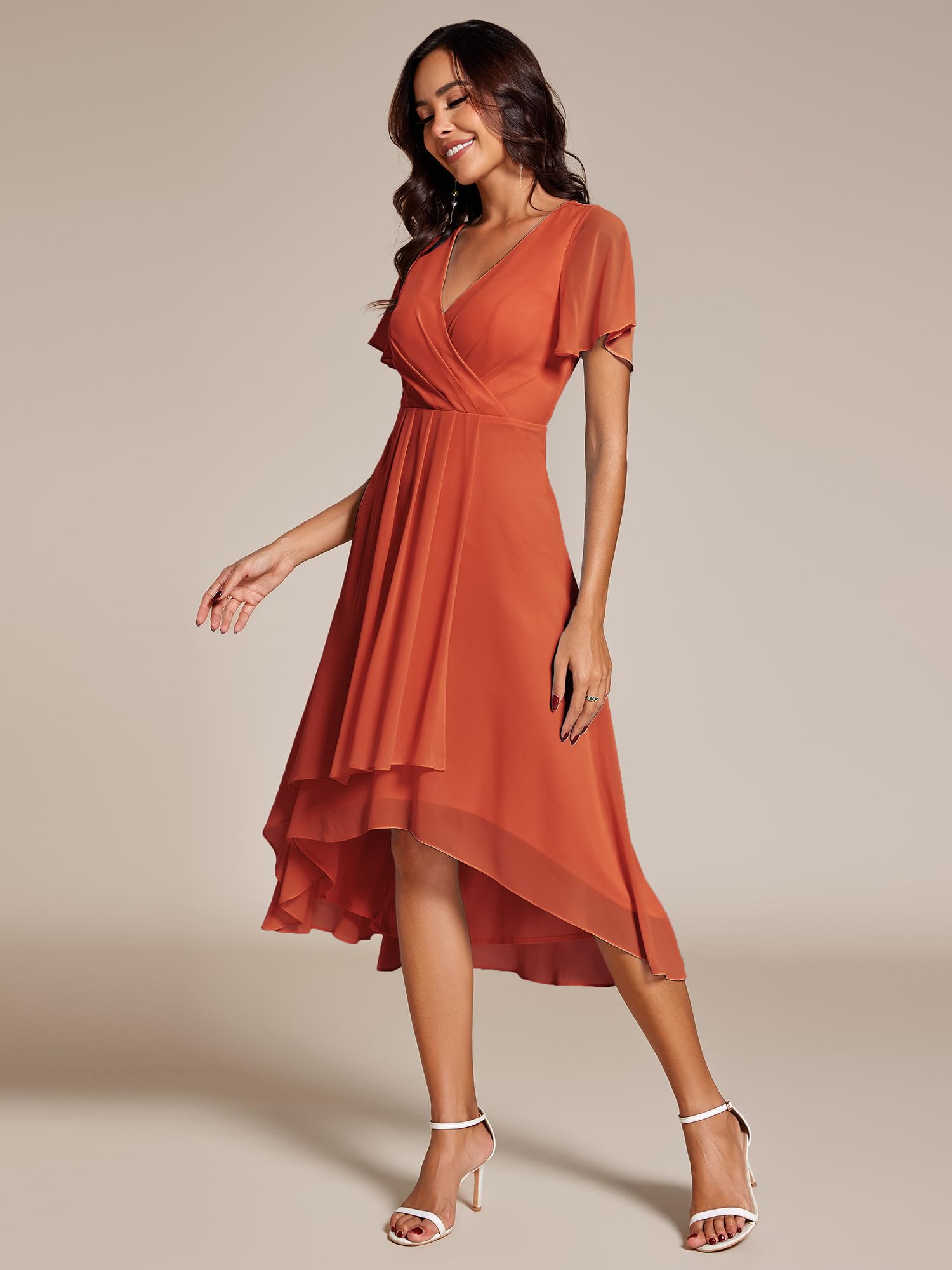 Ever-Pretty Vestidos de Invitada de Boda Elegantes Vestidos de Noche de Gasa Mujer Midi Cortos Vestidos de Novia EG02084-P