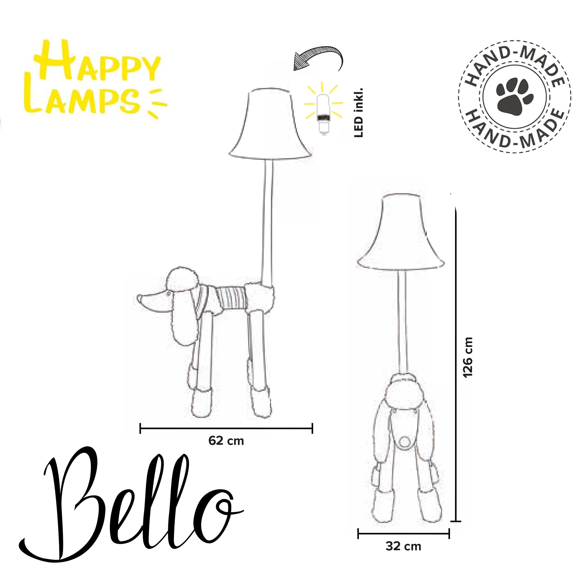 Happy Lamps Bello der Pudel LED-Stehampe 126 cm, Kinderzimmer Deko | handgefertigt, kindersicher, ideal fürs Kinderzimmer, Geschenkidee
