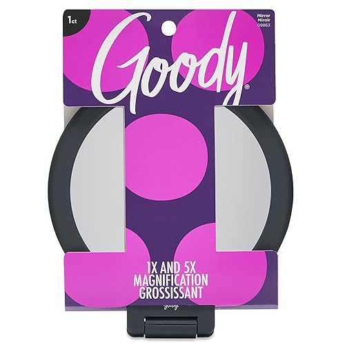 Miniatura 7 de Goody Espejo de maquillaje de dos caras con soporte aumento de doble cara 1X y 3X espejo de tocador ligero y portátil