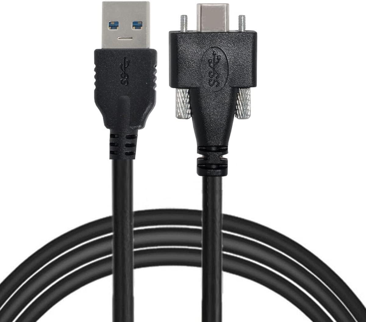 USB C To USB 3.0 Locking Cable - 5 Meter Dual Locking Connector With Panel Mount For Cameras & Industrial Use