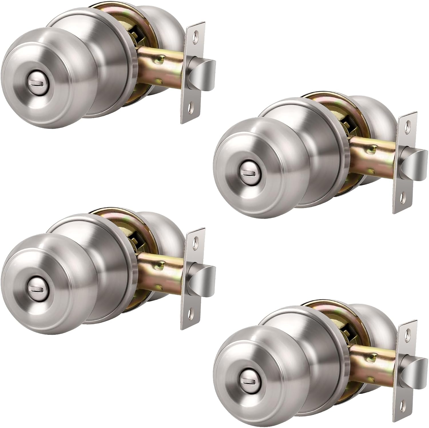 KNOBWELL 4 Pack Privacy Door Knob with Lock in Brushed Nickel Finish for Bedroom and Bathroom, Indoor Security Door Handle with Privacy Lock, Satin Nickel Interior Door Knobs