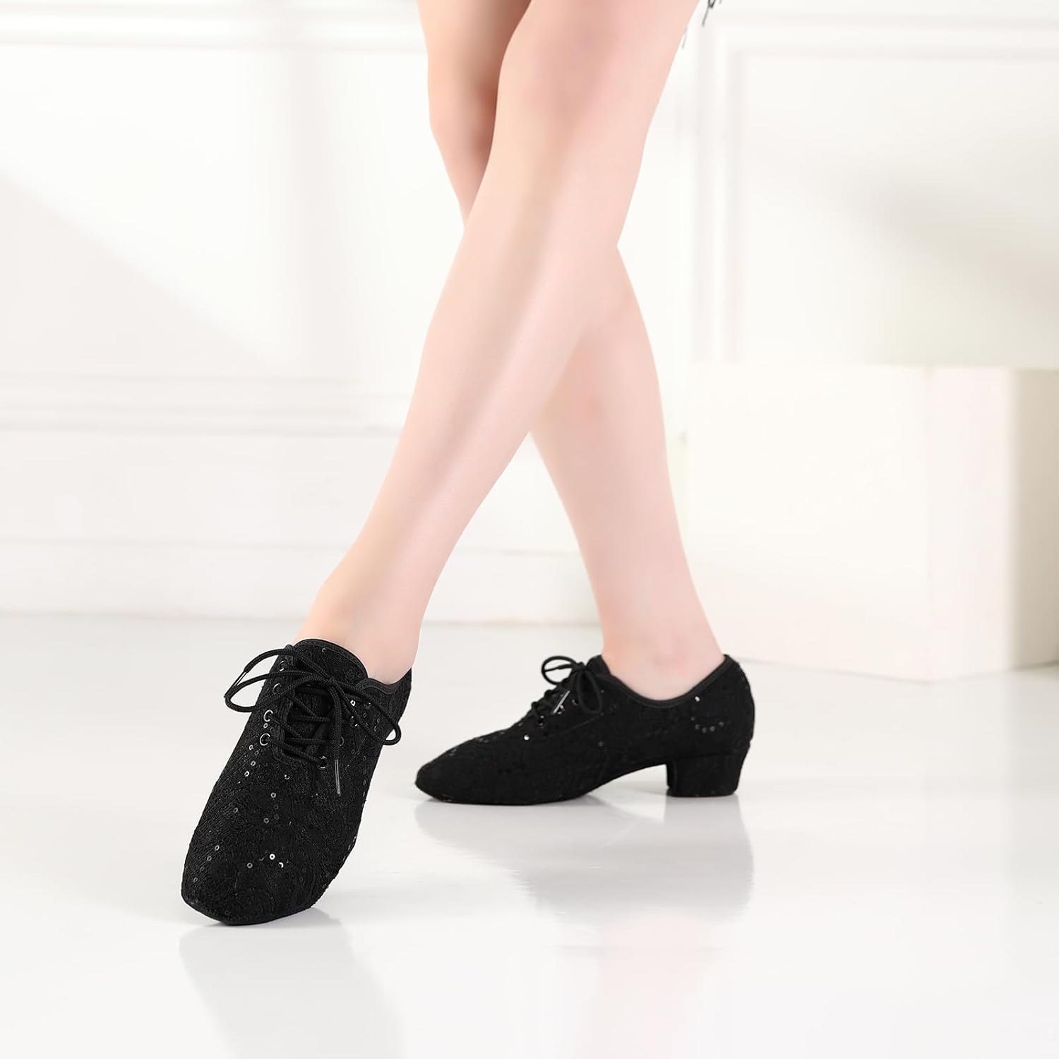 Women Ballroom Dance Shoes Lace up Latin Salsa Practice Dance Teaching Shoes,Model LPWMMD - Image 3