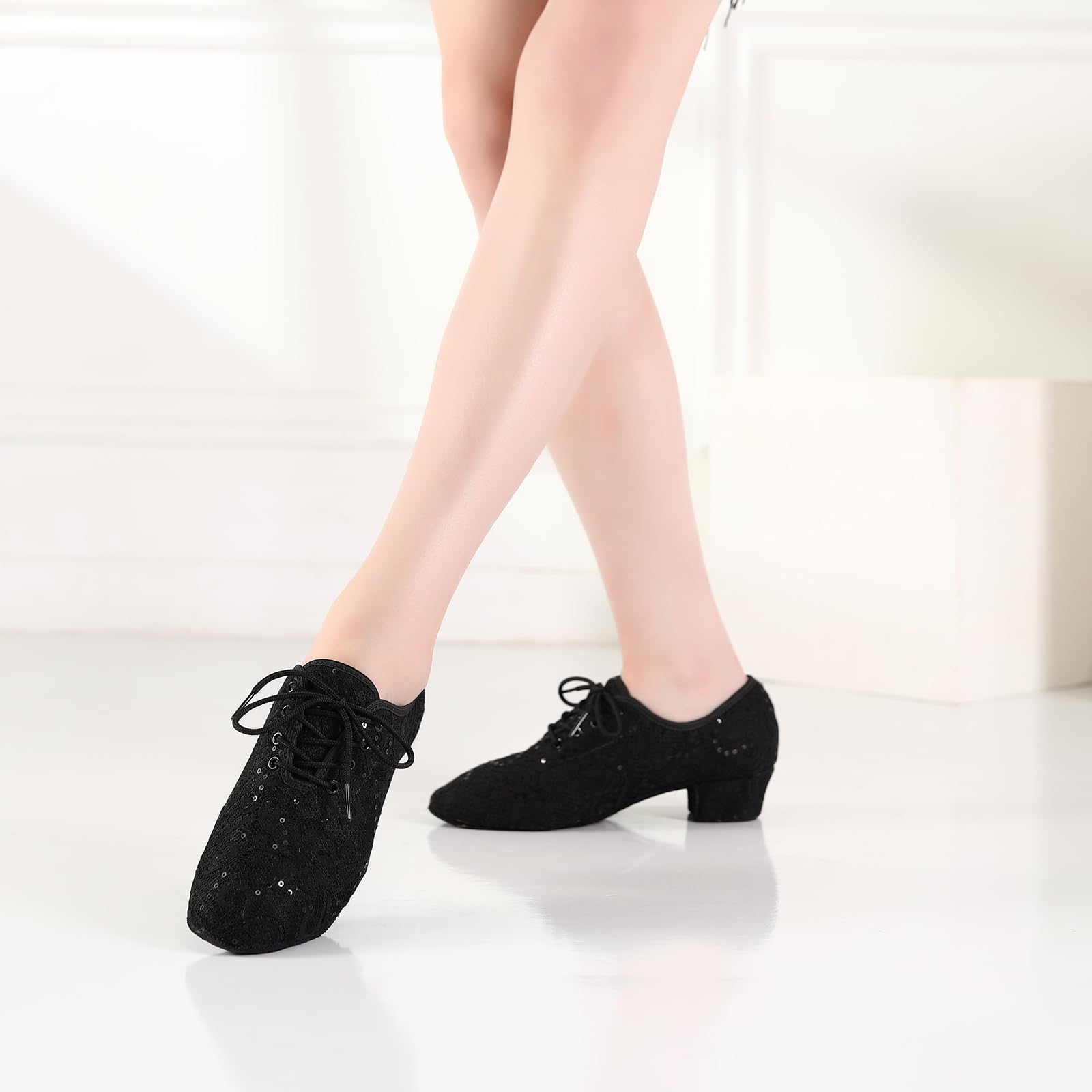 Damen Latein Tanzschuhe Schnürschuhe üben Mit Geschlossenem Zeh Modern Jazz Dance Walzer Soziale Tanzschuhe,Modell LPWMMD