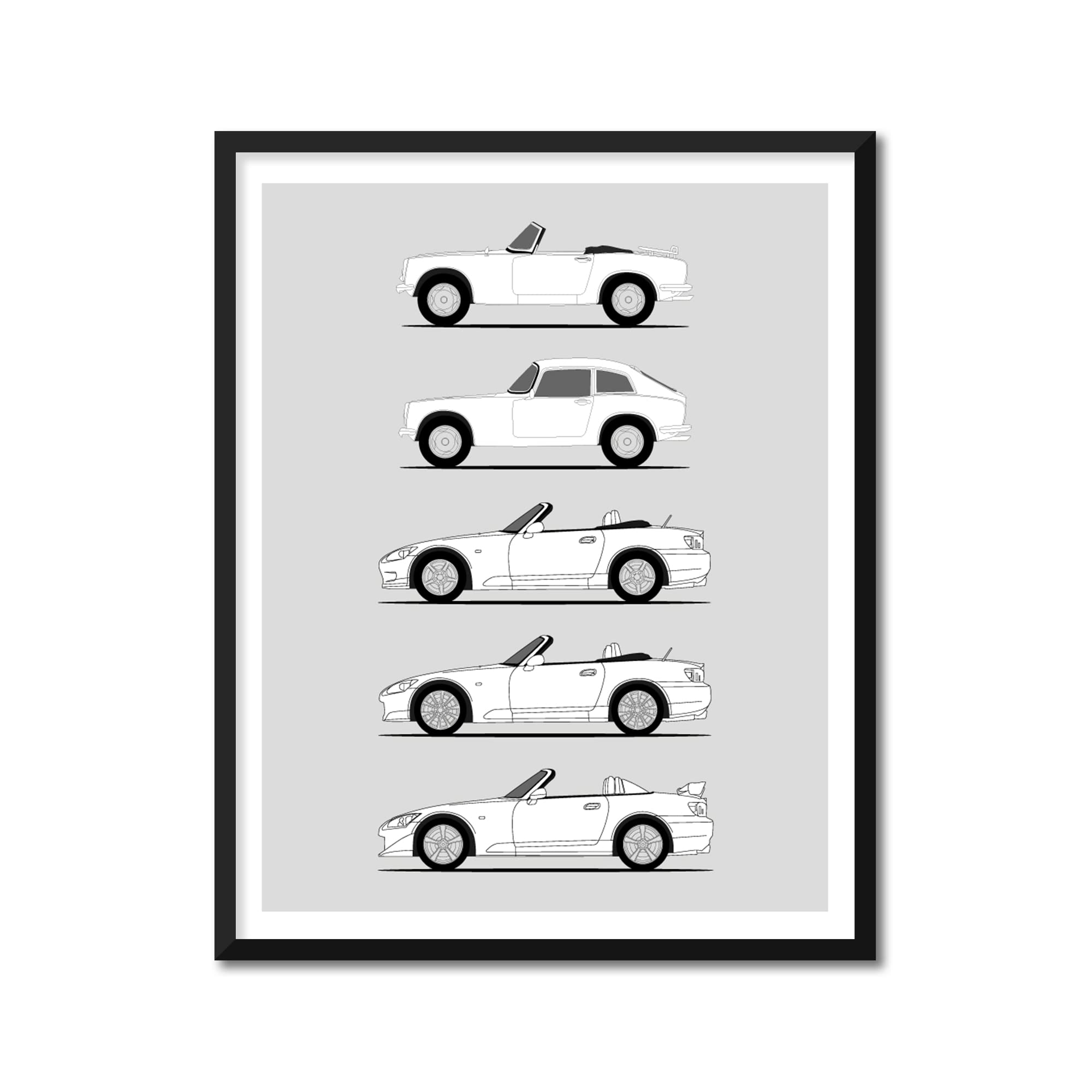 Custom Car Posters Handmade Poster compatible with History of Honda S2000 Generations Print Wall Art the Honda S2K (AP1, AP2, Club Racer) - A2 (42 x 59.4 cm) (Unframed) Lustre Print