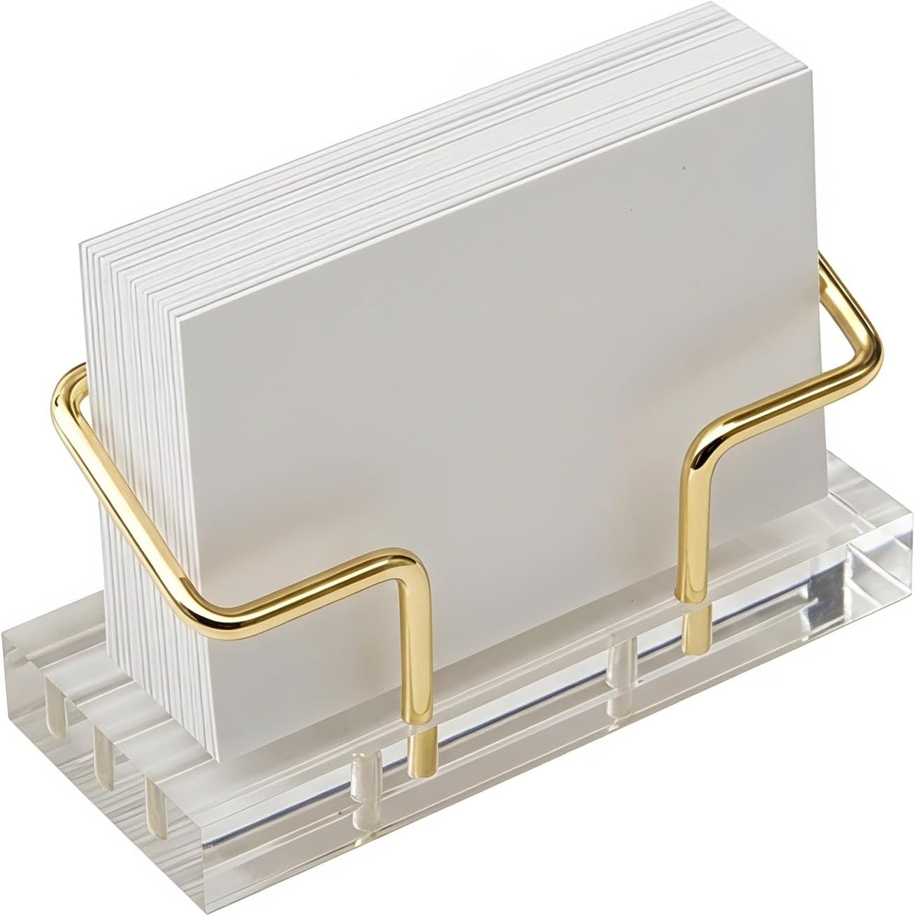 Desktop Business Card Holder, Clear Transparent Base with Gold Plated Metal Stand, Non-slip Business Cards Display Organizer for Office Reception Desk Workspace Clear