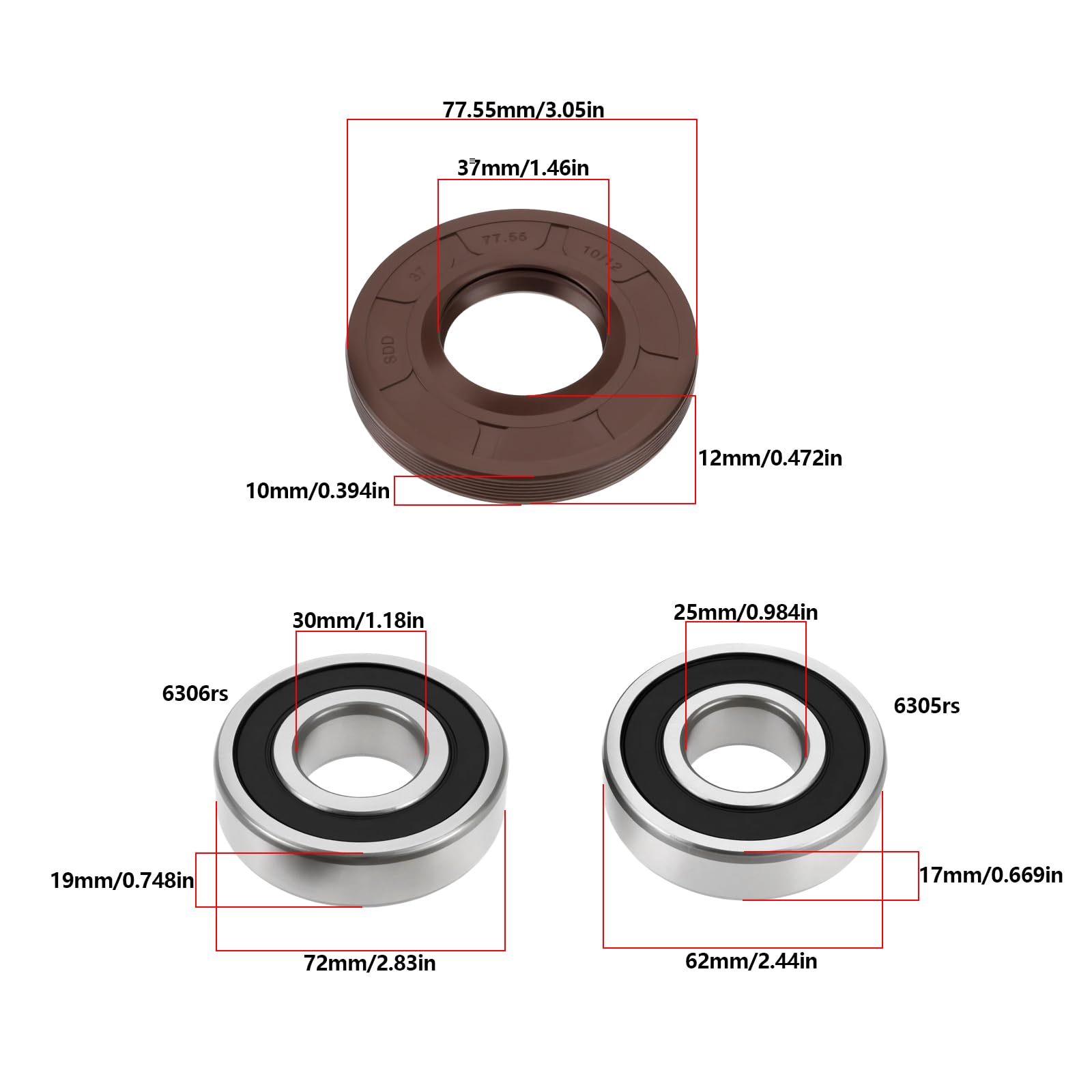 1 Set Dichtungssatz für Unterlegscheibenwannenlager Ersatzteil DC62-00223A DC97-15328A DC97-15328F Kompatibel mit Samsung Kompatibel mit Kenmore
