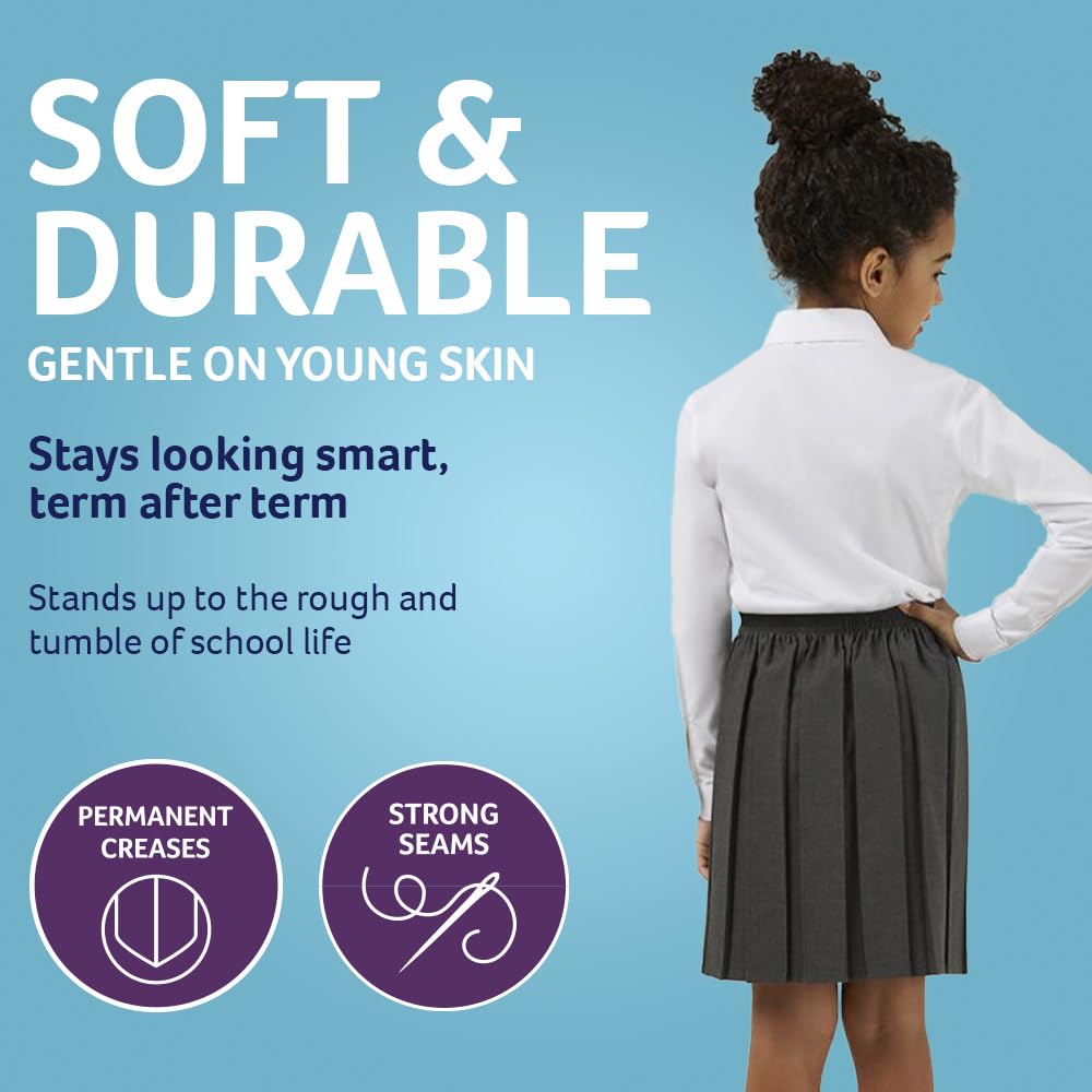 Trutex Basics 2 Pack Box Pleated School Skirts for Junior Girls (3-16 Years). Pull-On Girls School Skirts with Elasticated Waist. Pleated Skirt School Uniform Girls - Genuine School Uniform