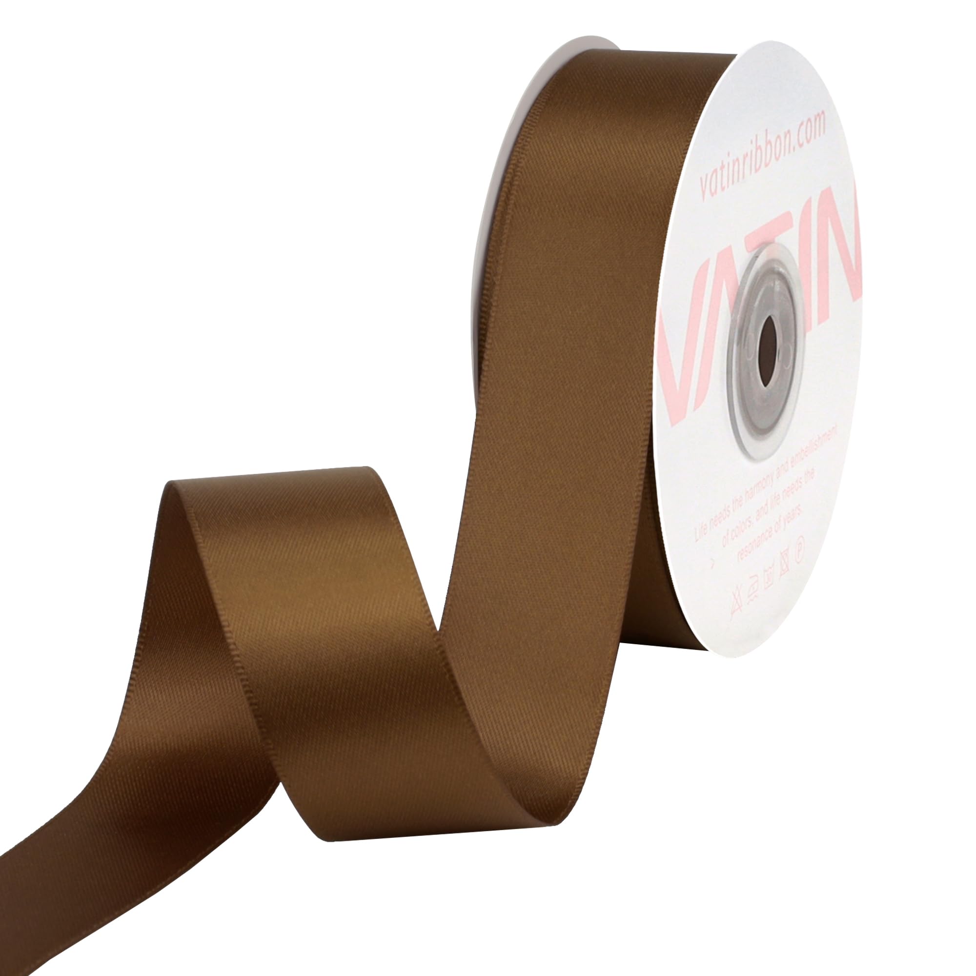 VATIN Double Face Brown Satin Ribbon 25mm X 22m,Brown Polyester Fabric Ribbon use for Bows Bouquet Gift Wrapping