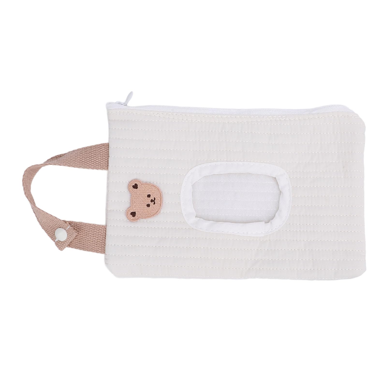 Zunate Travel Baby Wipes Box/Cover with Zipper, Embroidered Cartoon Design, Portable Loop Refillable Wipe Dispenser Bag (White Bear) — view 9